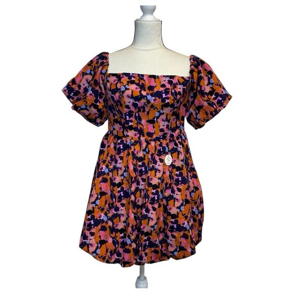Chi Chi London Bardot Style Floral Puff Ball Mini Dress Size UK 12 / Medium - Picture 1 of 10